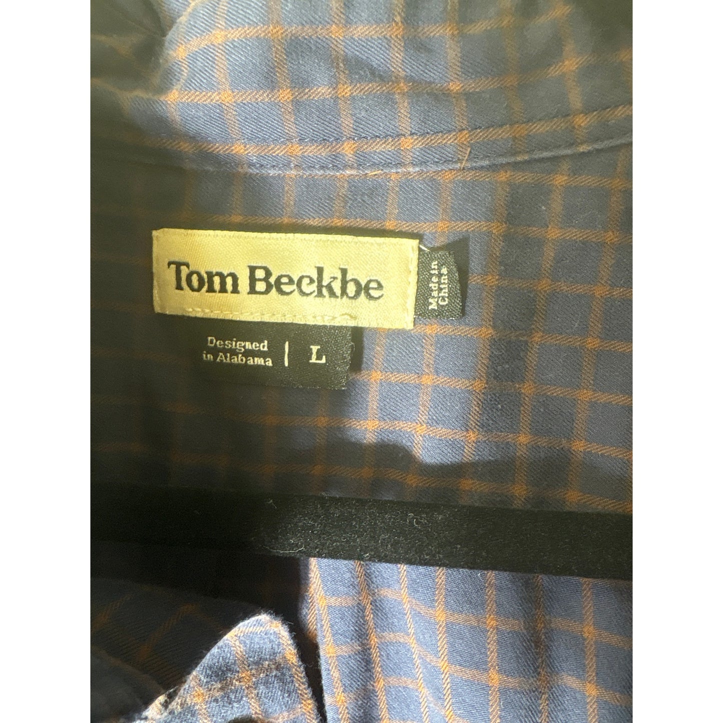 Tom Beckbe Navy Blue Plaid Long Sleeve Cotton Shirt Sz L