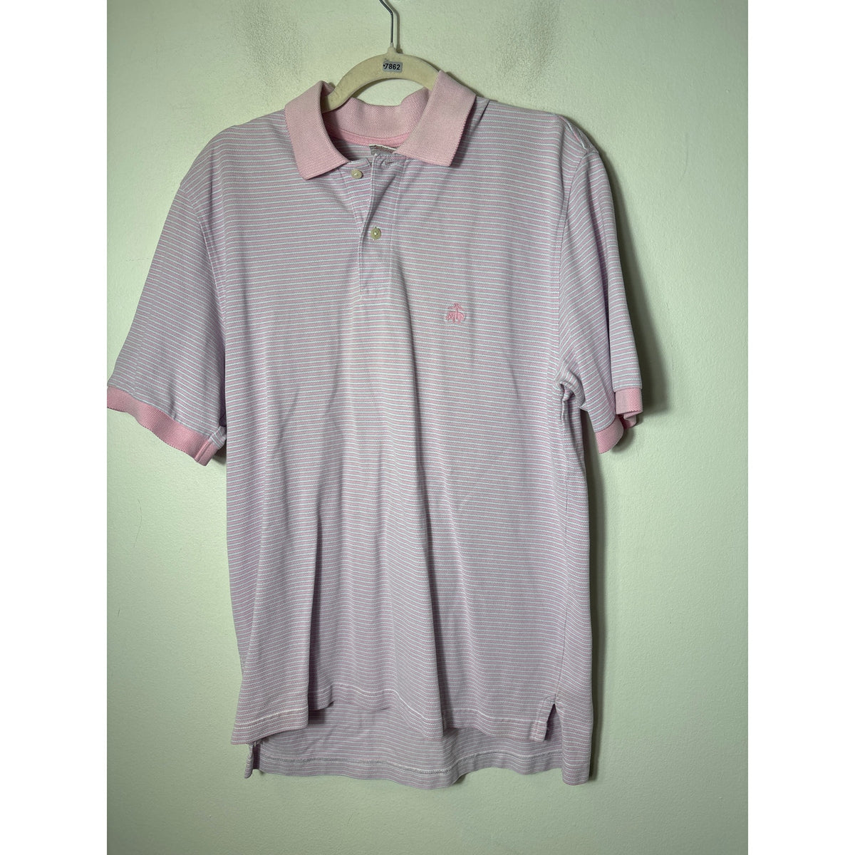 Mens Brooks Brothers Pink and Blue Stripe Short Sleeve Polo Sz M
