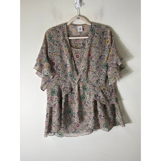 Cabi Multicolor Floral 2 Piece Set Ruffle 2 Piece Set Shirt Set Sz M