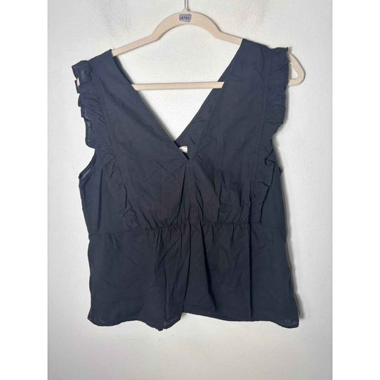 NWT Xirena Black Flutter Sleeve Cotton V-Neck Top Sz M
