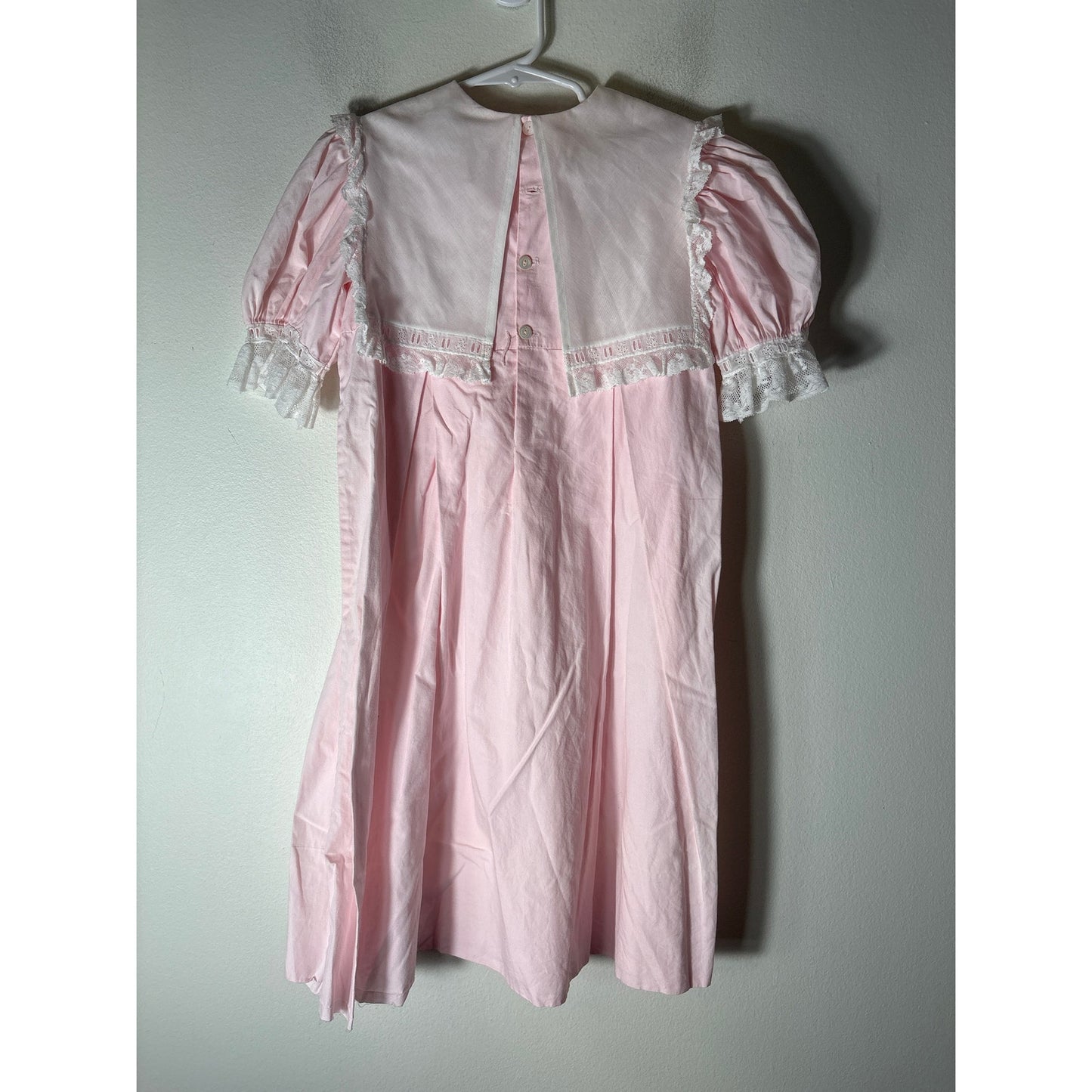 GIrls Vintage Ance K Pink Dress with White Smocked Collar and lace Sz 5