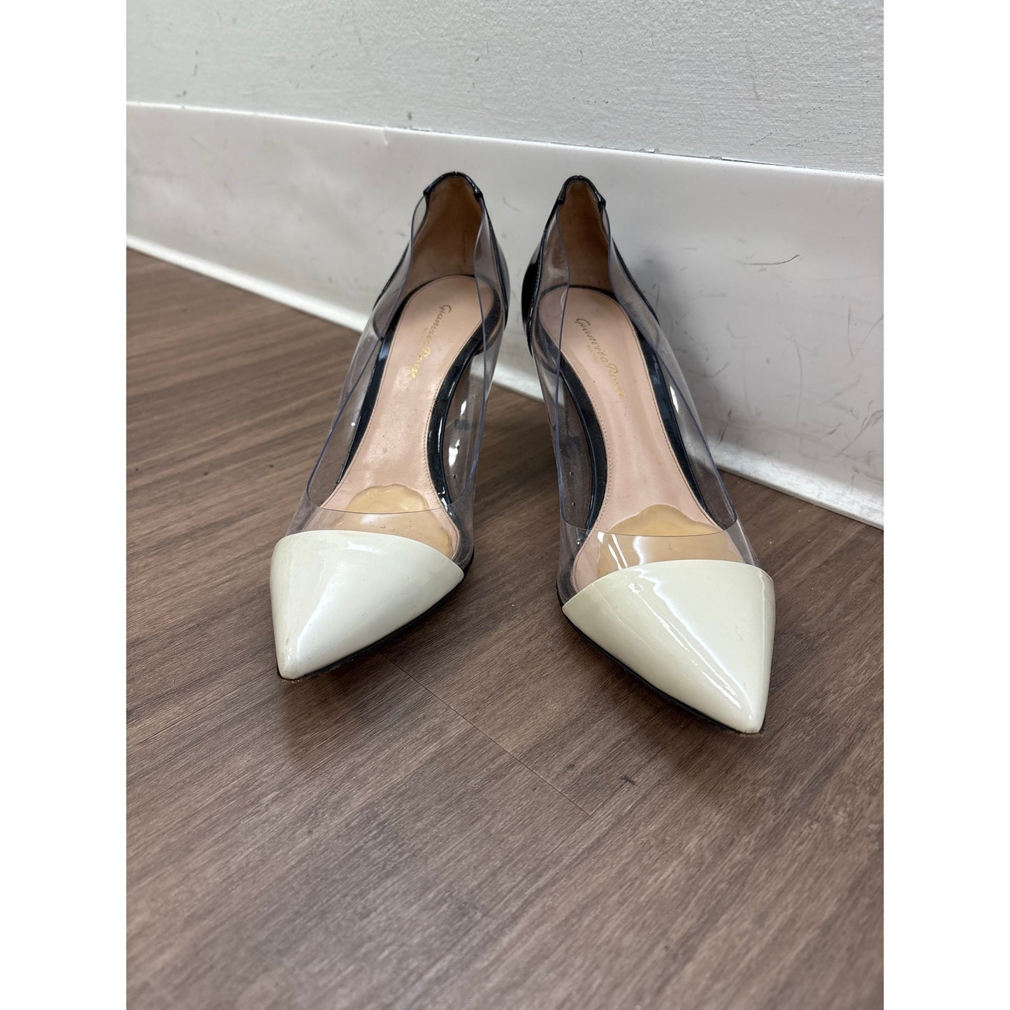 Gianvito Rossi Cream Black And Clear Heels Sz 10.5