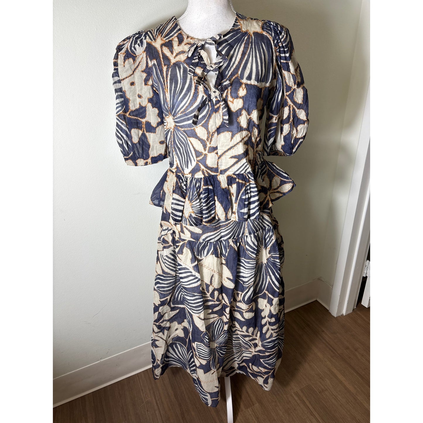 Marie Oliver Blue Floral A Line Stitch Skirt Set Sz 4