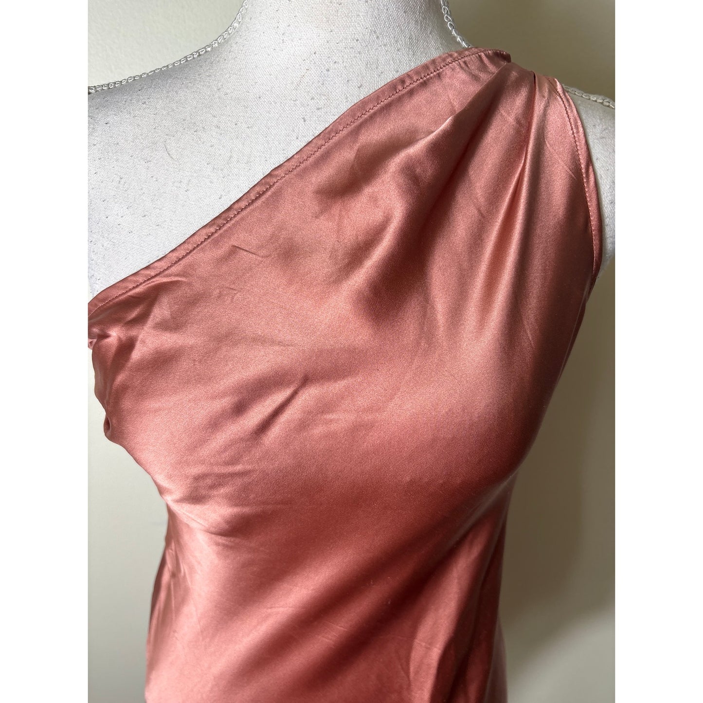 Cami NYC Rose Gold One Shoulder Silk Body Suit Sz S