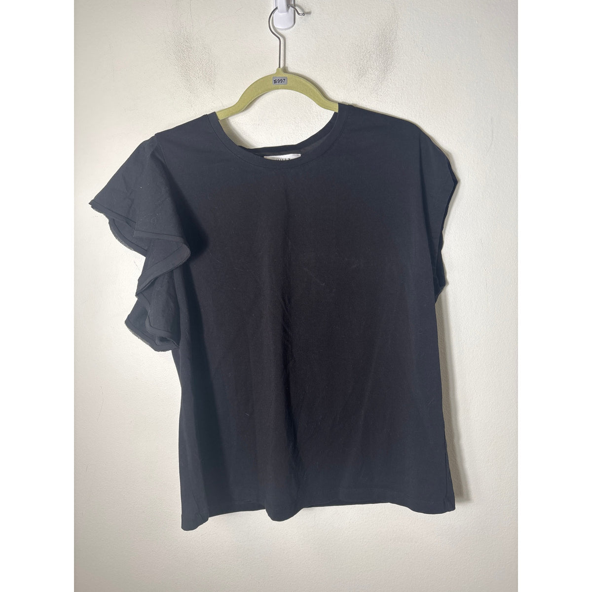 Milly Black Asymetrical Flutter Sleeve Tee Shirt Sz L