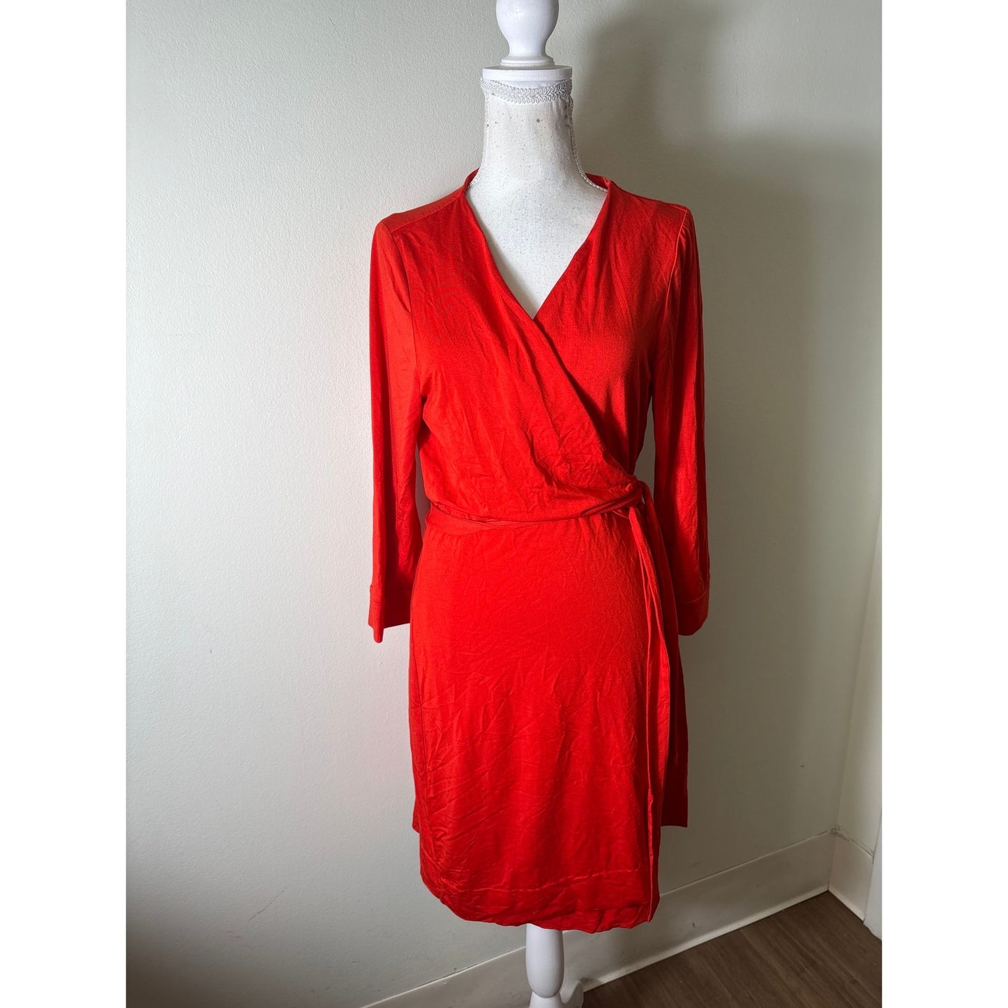 Diane VonFurstenberg Red/Orange Long Sleeve Wrap Mini Dress Sz 14