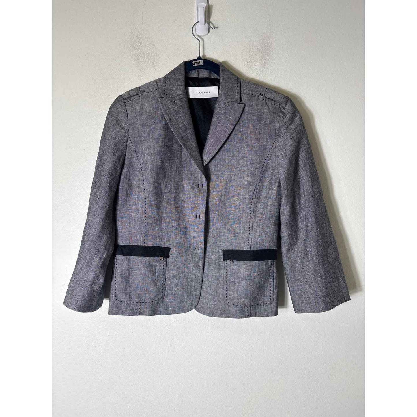 Tahari Gray Long Sleeve Snap Front Blazer Sz 0