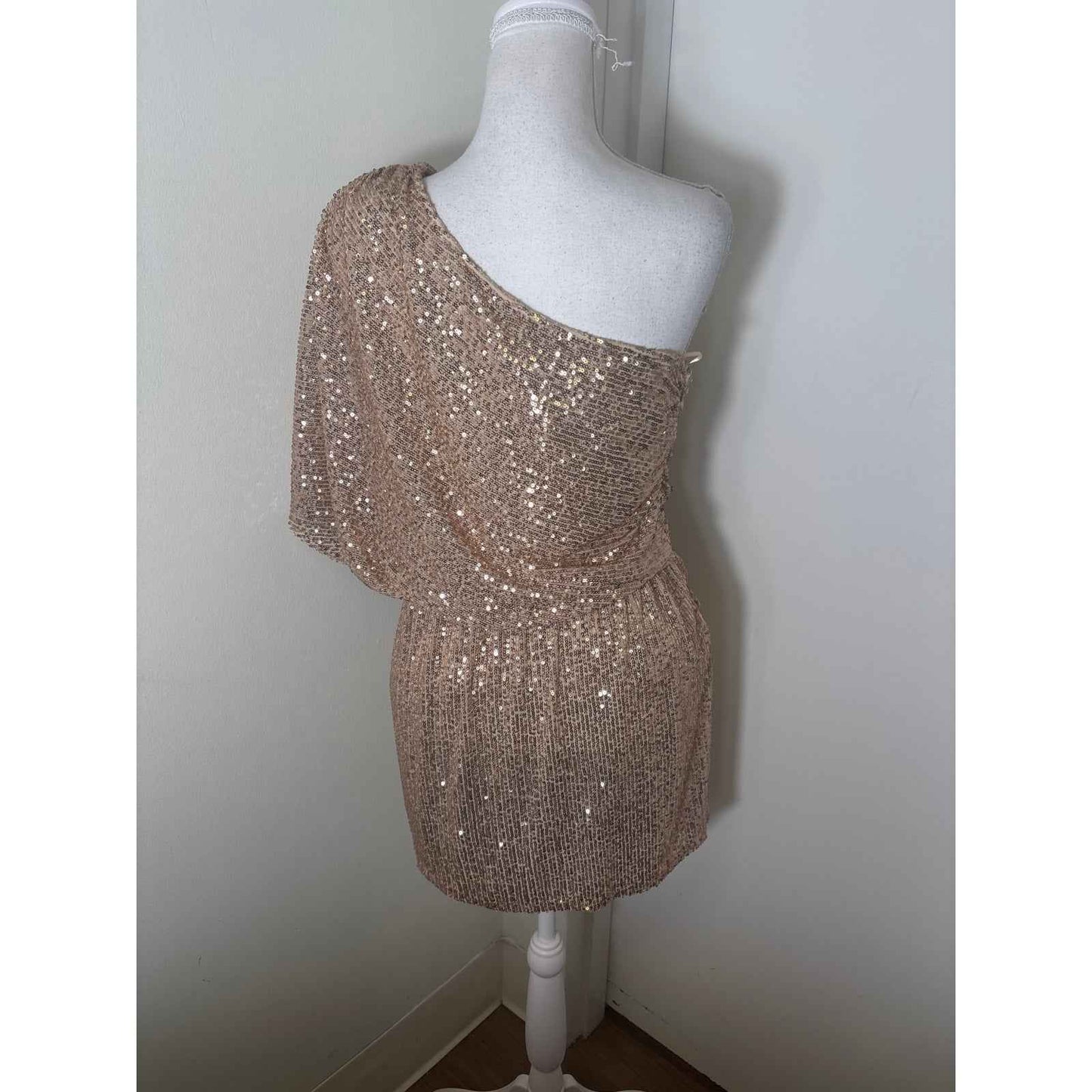 Karlie One Shoulder Gold Sequin Mini Cocktail Dress Sz L