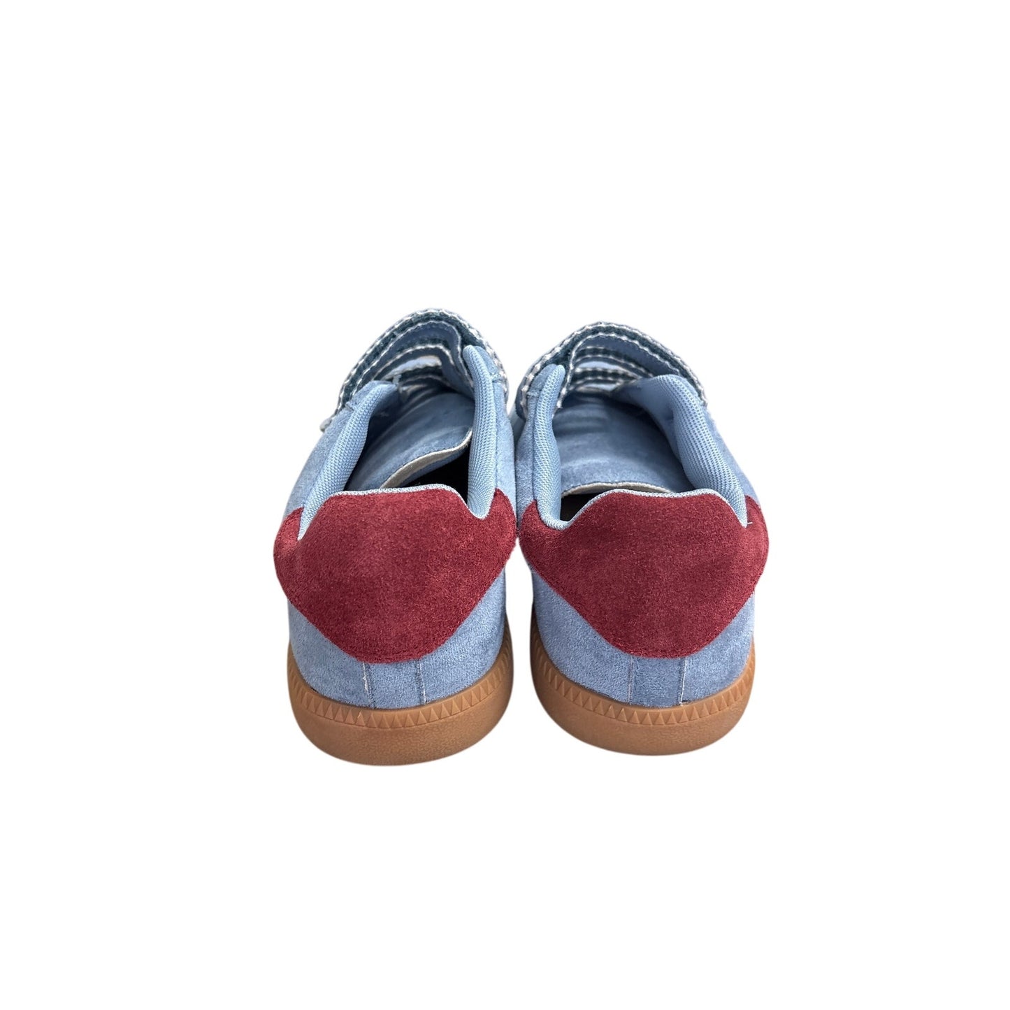 Steve Madden Baby Blue and Burgandy Heel Suede Velcro Suede Tennis Shoes Sz 8