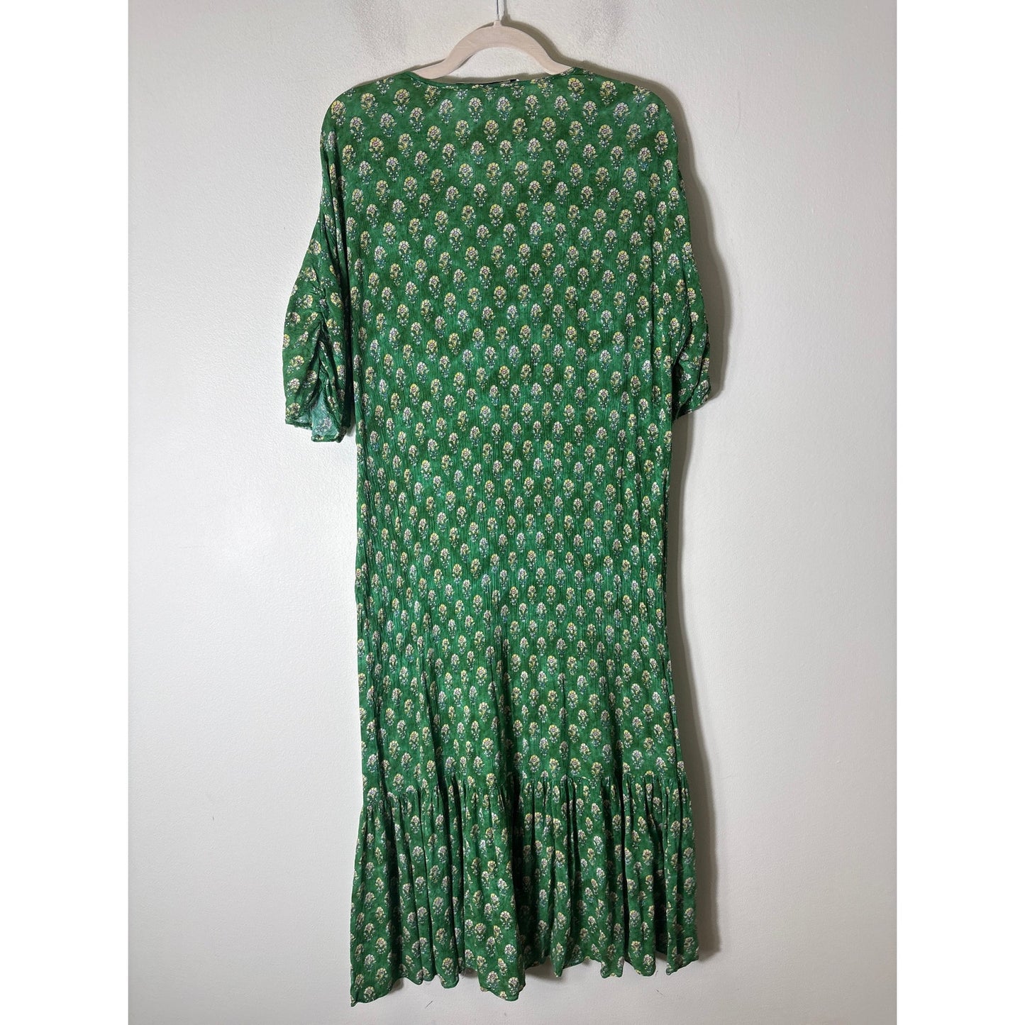 Zara Green Block Print Crepe Maxi Dress Sz M
