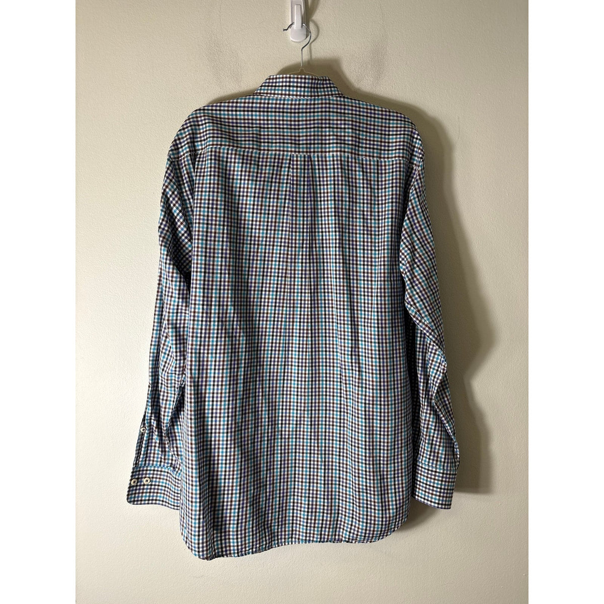 Mens Peter Millar Brown and Purple Plaid Button Up Shirt Sz L