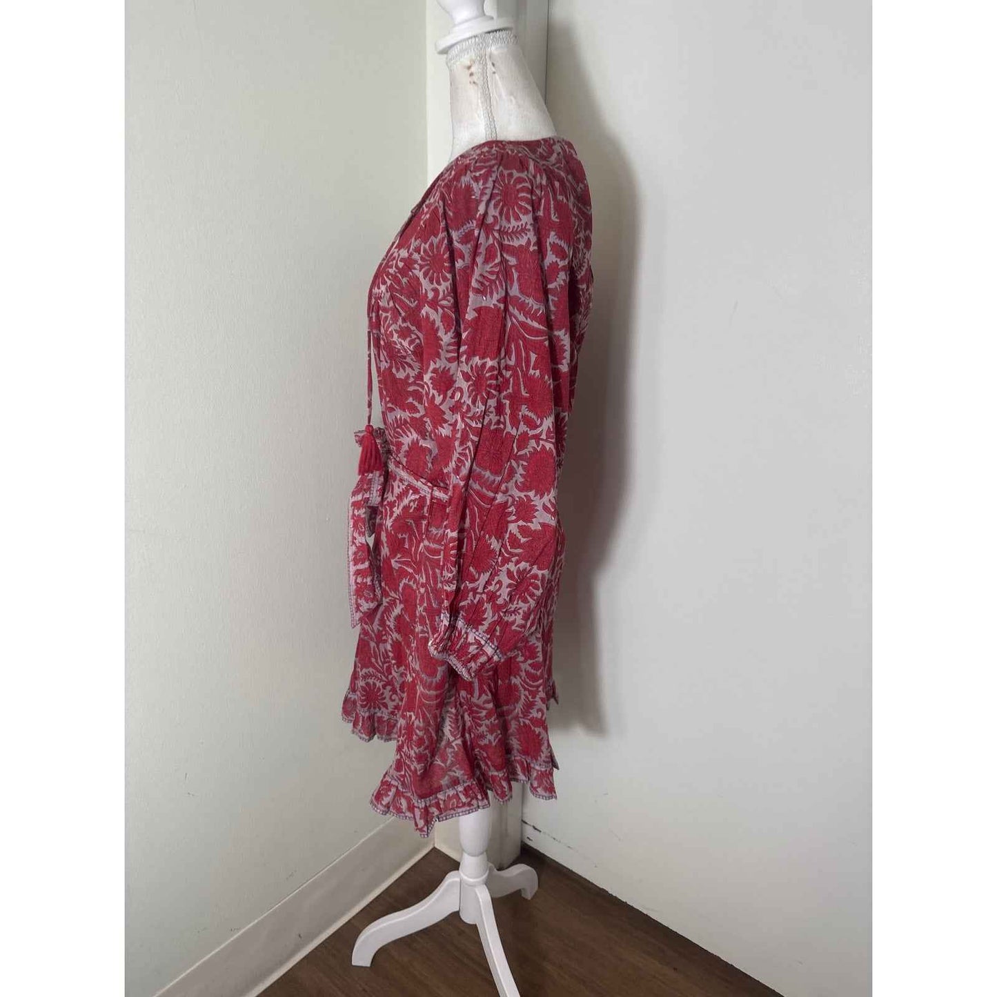 Cleobella Red Floral Block Print Mini Dress Sz L