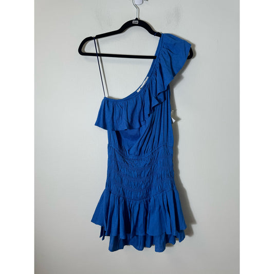 NWT Impeccable Pig Blue One Shoulder Smocked Mini Dress Sz S