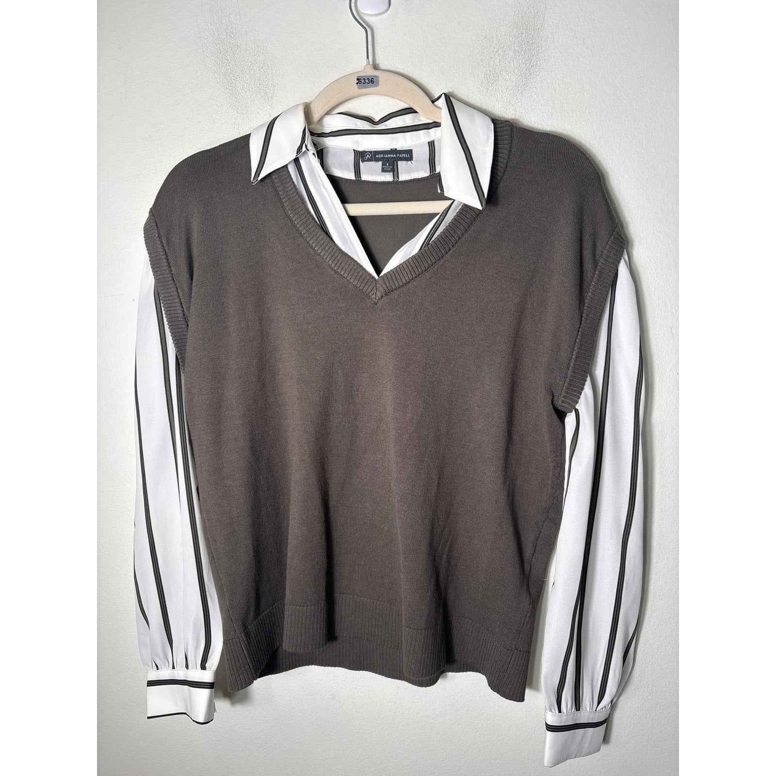 Adrianna Papell Grayish Green Layered Long Sleeve Sweater Sz S