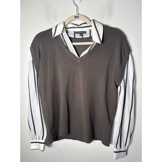 Adrianna Papell Grayish Green Layered Long Sleeve Sweater Sz S