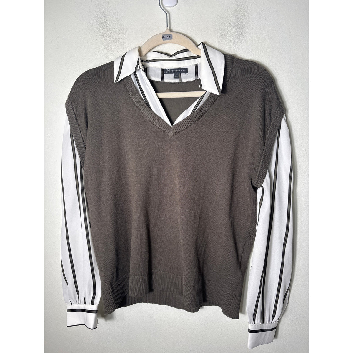 Adrianna Papell Grayish Green Layered Long Sleeve Sweater Sz S
