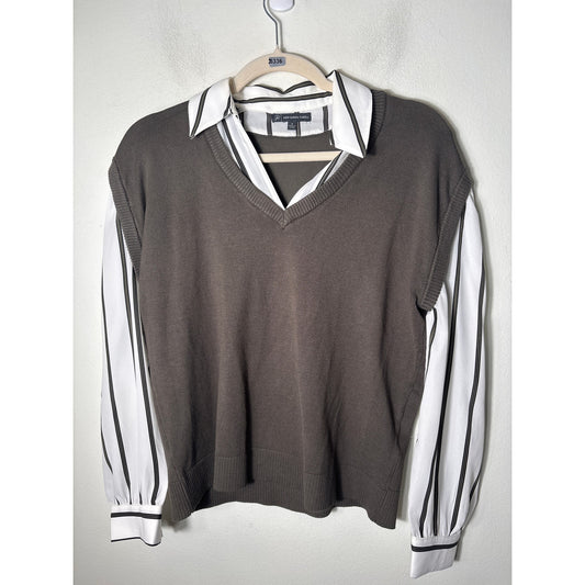 Adrianna Papell Grayish Green Layered Long Sleeve Sweater Sz S
