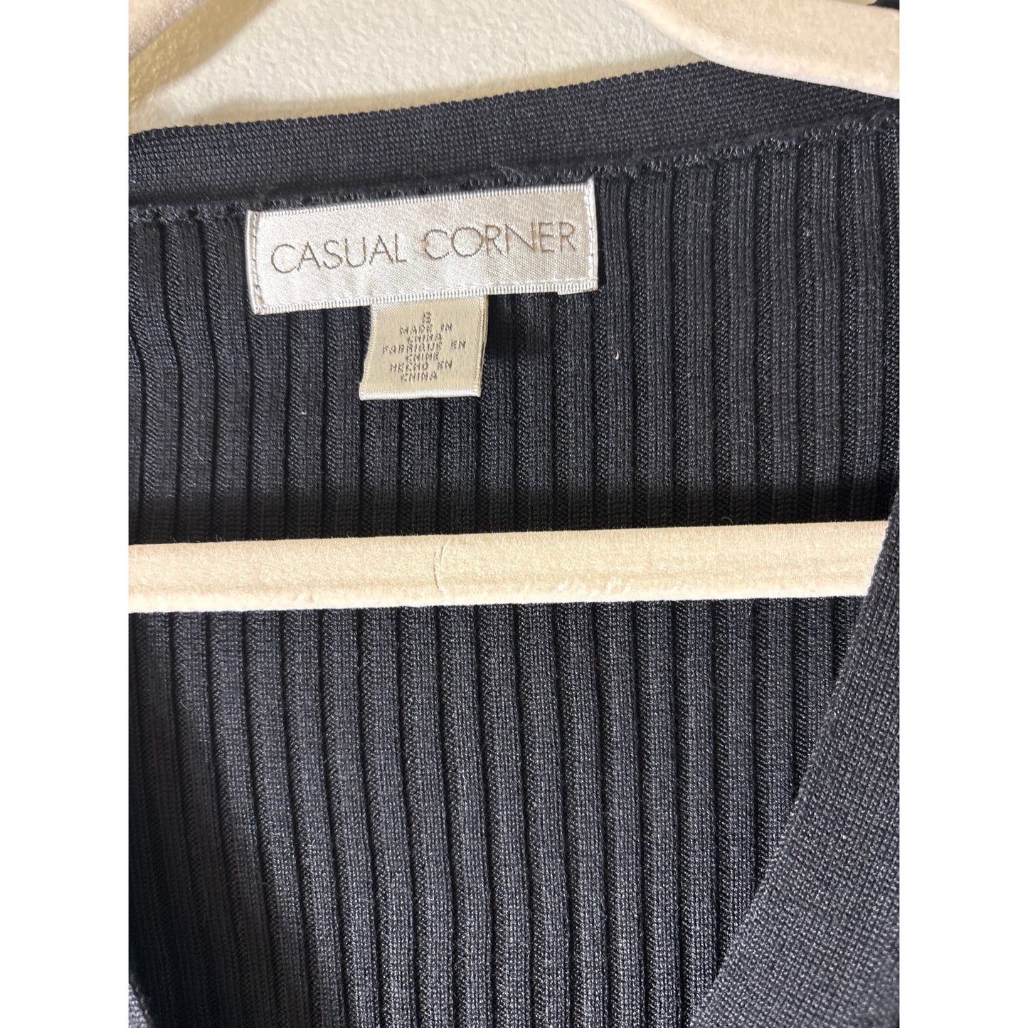 Casual Corner Black Ribbed Long Cardigan Sweater Sz S