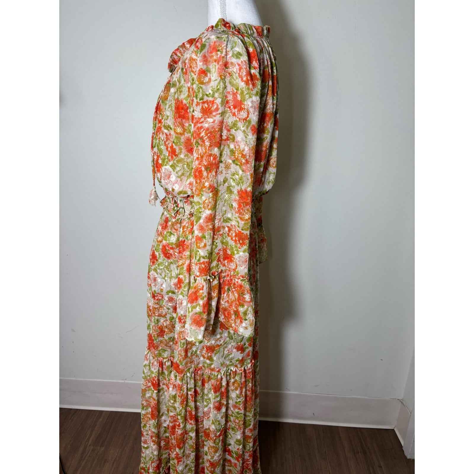 Misa Orange Floral Blousy Maxi Dress Sz M