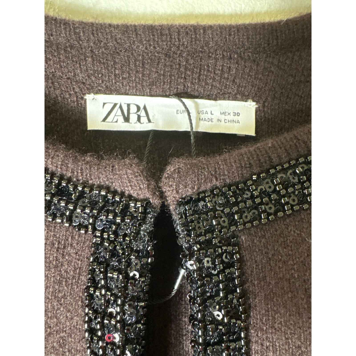 Zara Merlot with Black Sequin Beaded Trim Sz L
