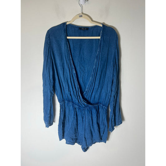 Boho Me Blue Long Sleeve V-Neck Romper Sz M