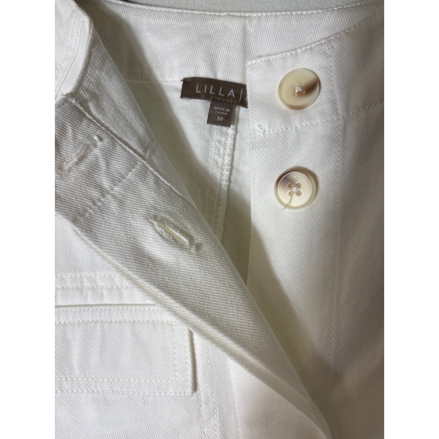 Lilla P Off White Long Sleeve Cotton Button Up Jacket Sz M