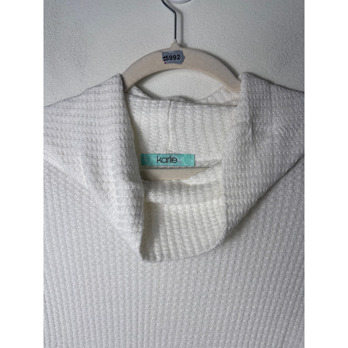 Karlie Off White Long Sleeve Waffle Knit Cowl Neck Top Sz S