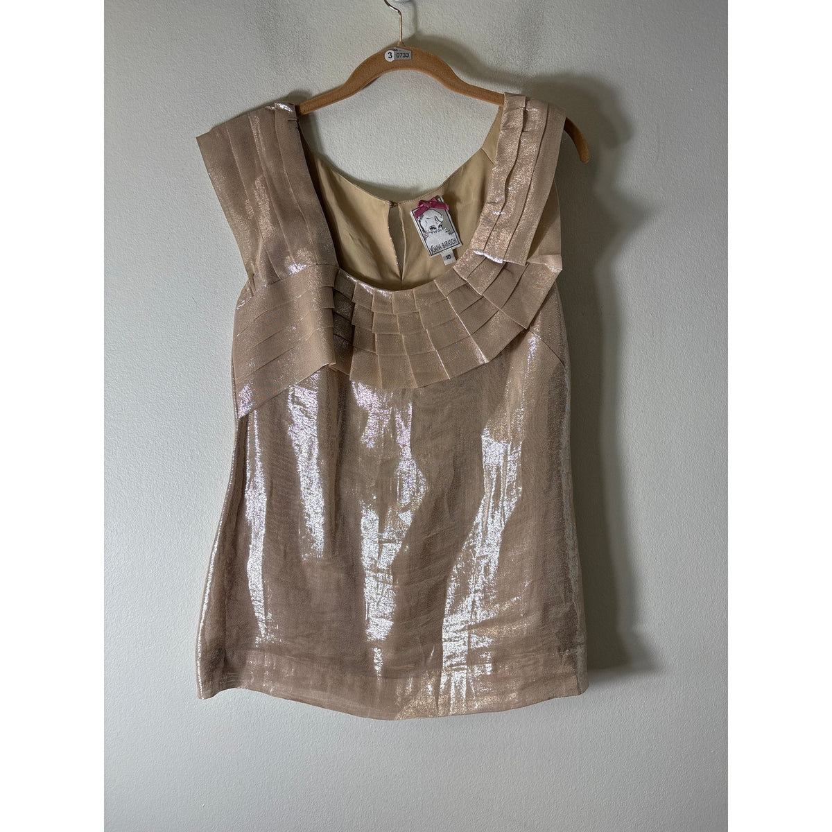 Yoana Baraschi Champagne Shimmery Sleeveless Top Sz 10