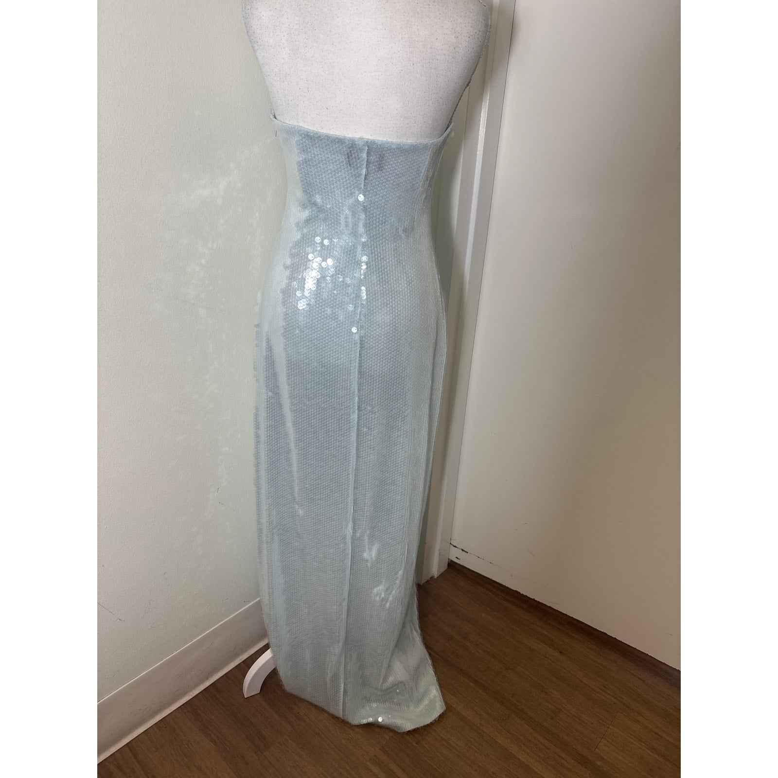 Retrofete New York Strapless Ice Blue With Clear Sequin Column Gown Sz S