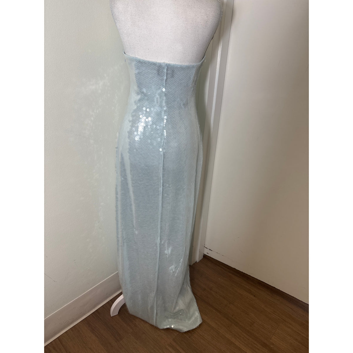 Retrofete New York Strapless Ice Blue With Clear Sequin Column Gown Sz S