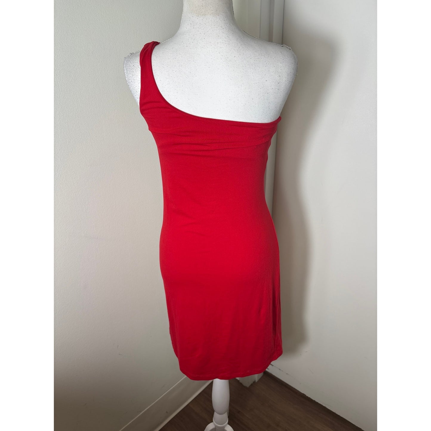 Susana Monaco Red One Shoulder Knee Length Shift Dress Sz S