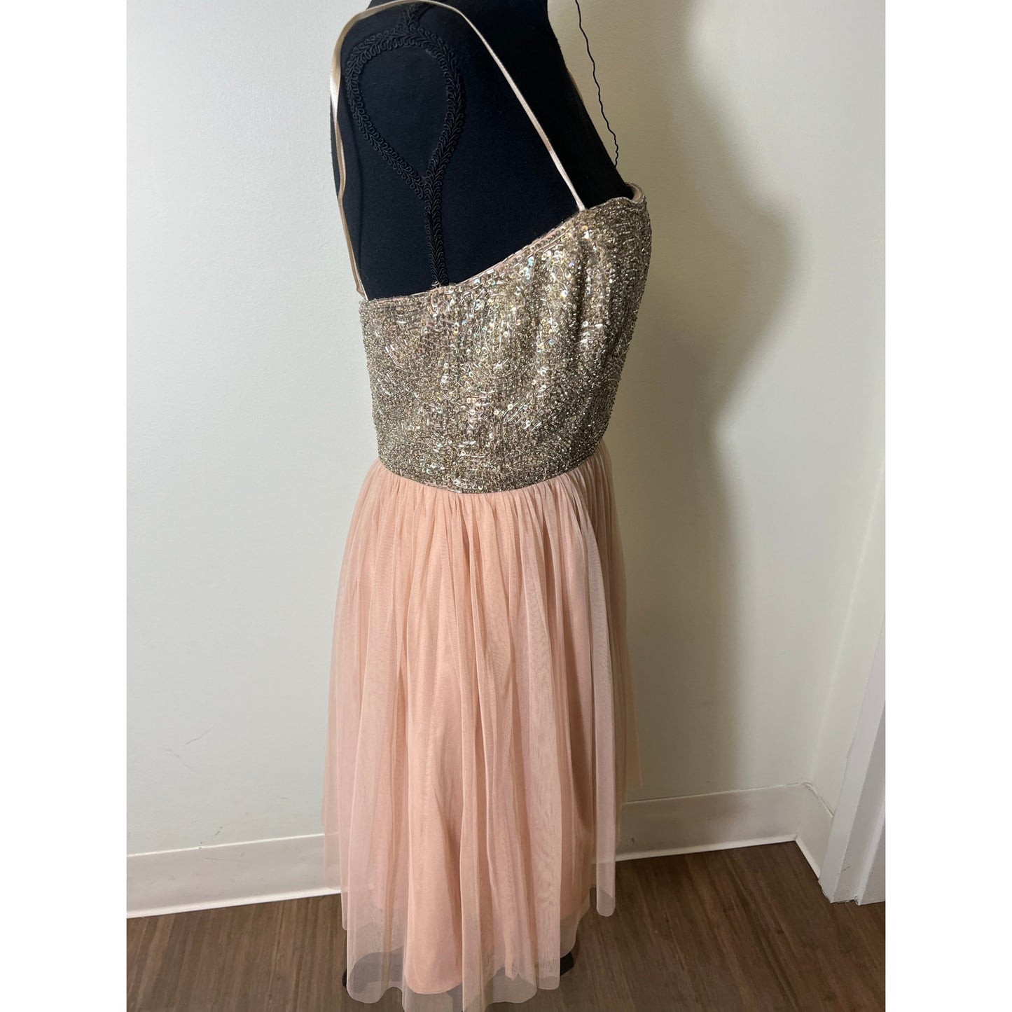 NWT Aiden Mattox Blush Pink Strapless Beaded Top Party Dress Sz 8