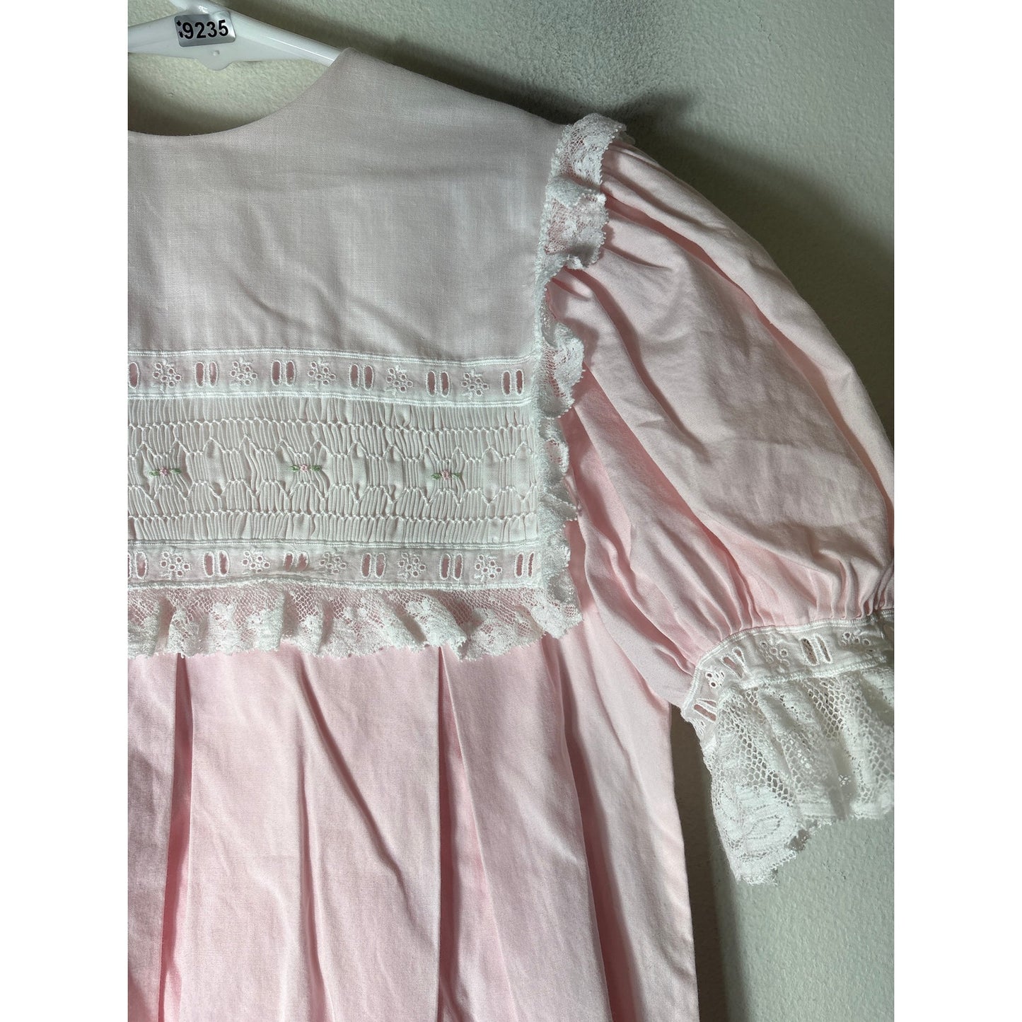 GIrls Vintage Ance K Pink Dress with White Smocked Collar and lace Sz 5