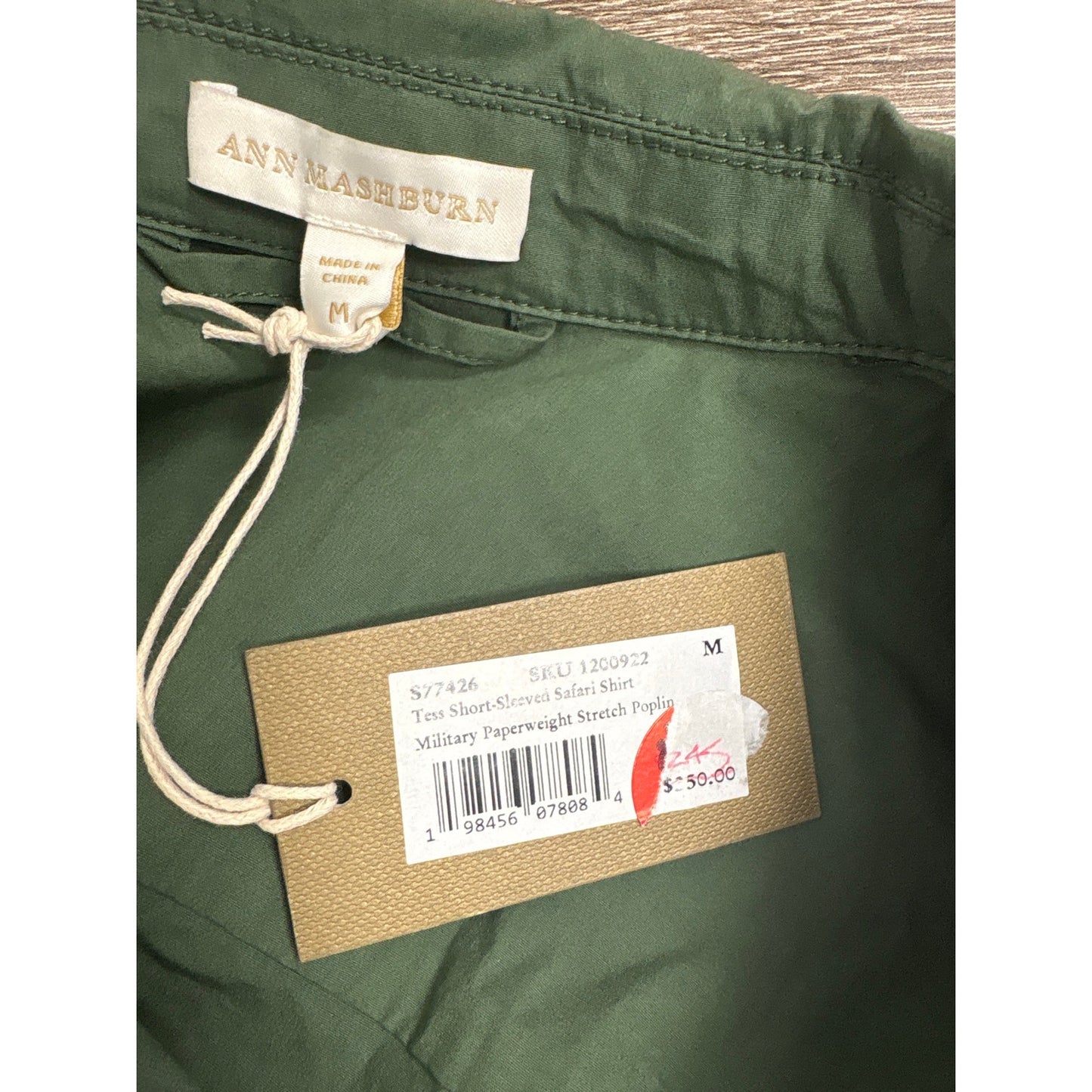 NWT Ann Mashburn Green Tess Short Sleeved Safari Shirt Sz M