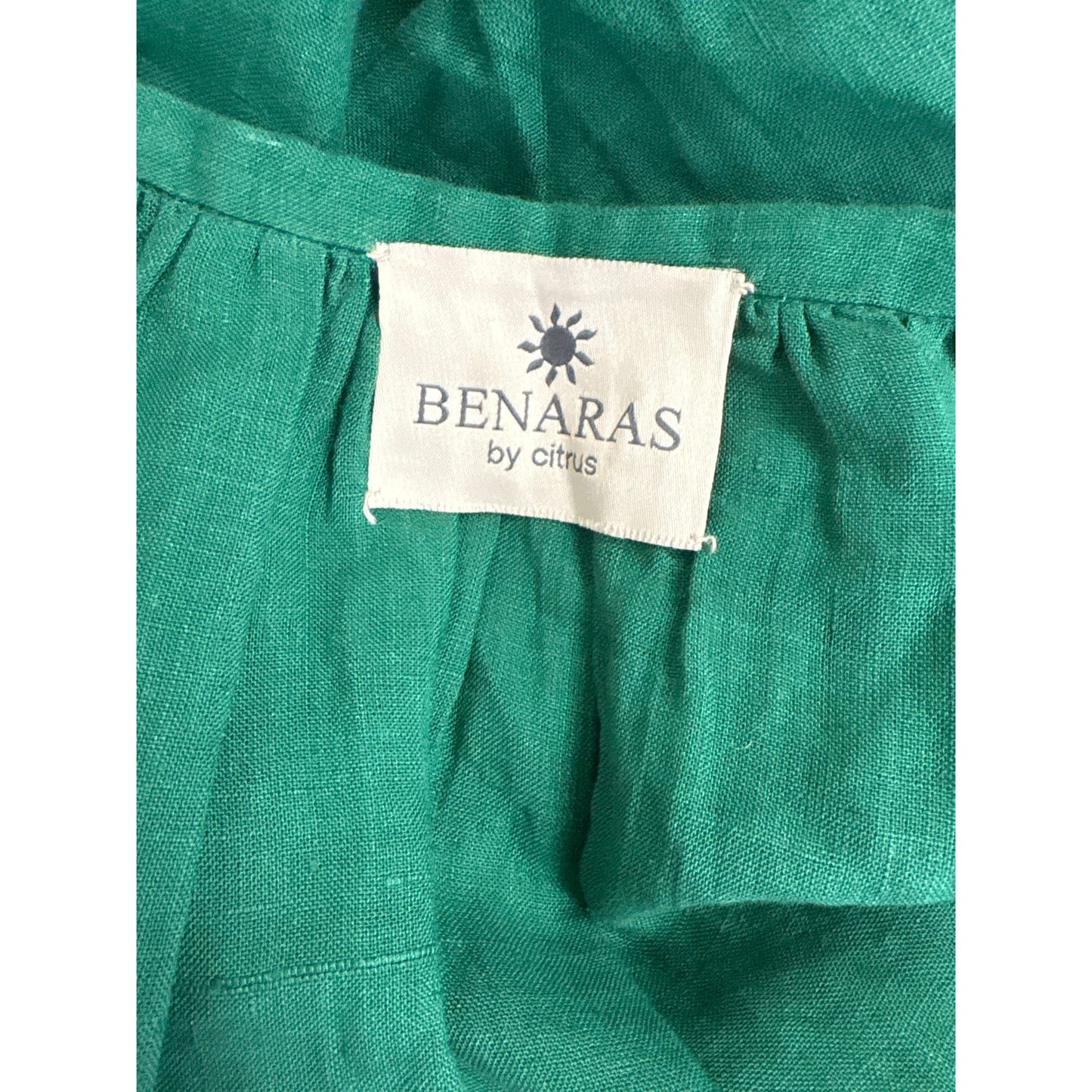 Benaras Green Long Sleeve Linen Maxi Dress Sz L