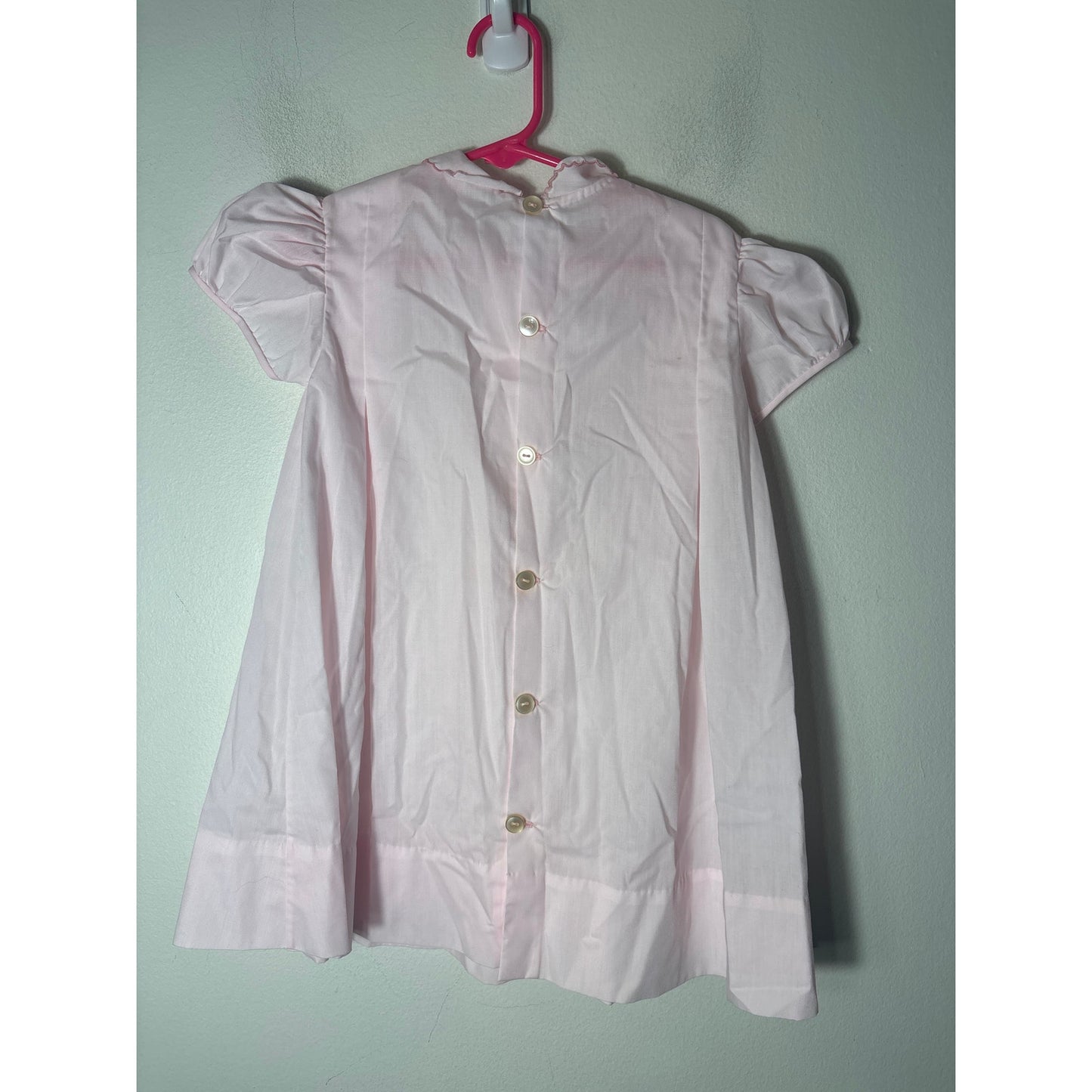 Girls Vintage Imperial Pink Puff Sleeve dress with embroidered bird Sz 5