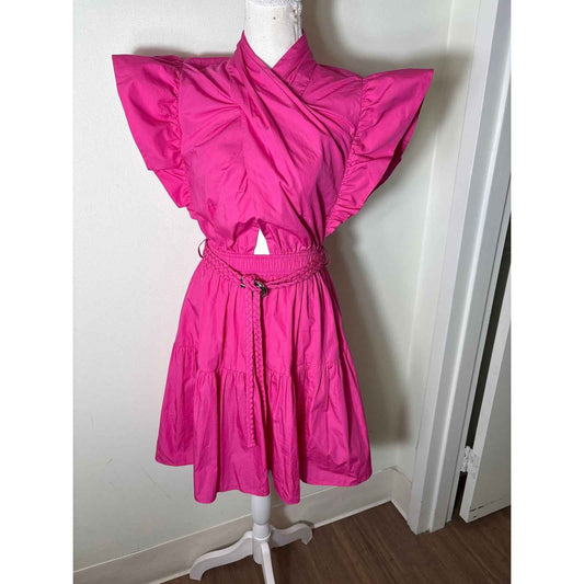 Derek Lam IO Crosby Hot Pink Flutter Sleeve Cotton Knee Length Dress Sz 0
