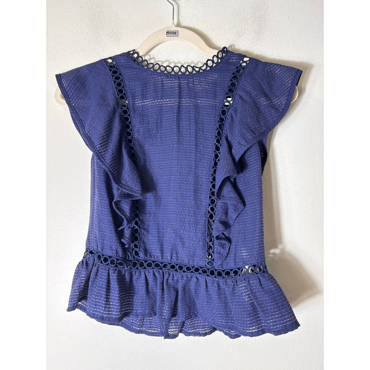 Moon Rier Deep Blue Flutter Sleeve Top Sz M
