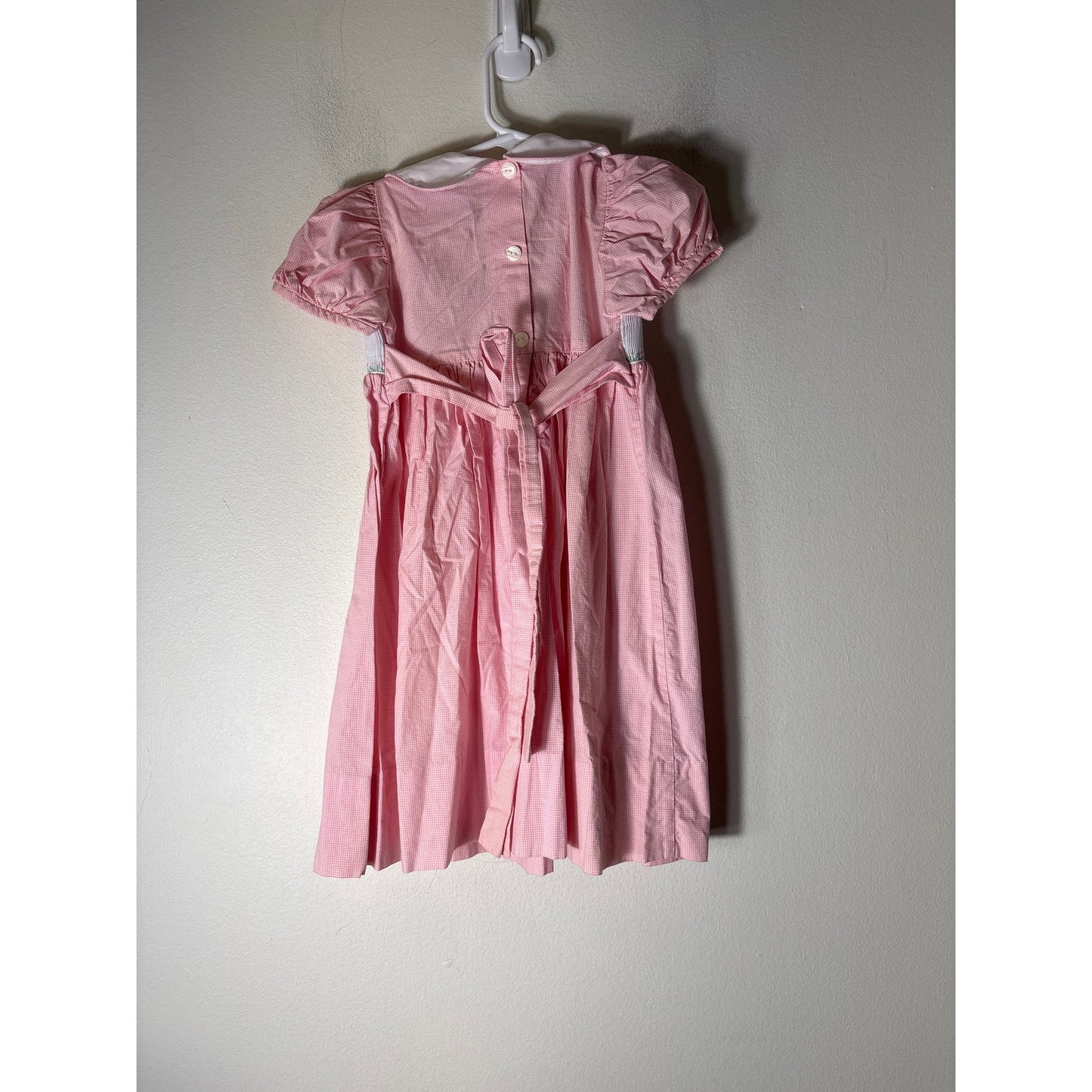 Girls Vinage Anavini Pink and White check smocked flower basket dress Sz 3