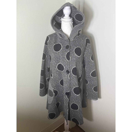 Damee Black and White Houndstooth Dot Hooded Sweater Jacket Sz XL