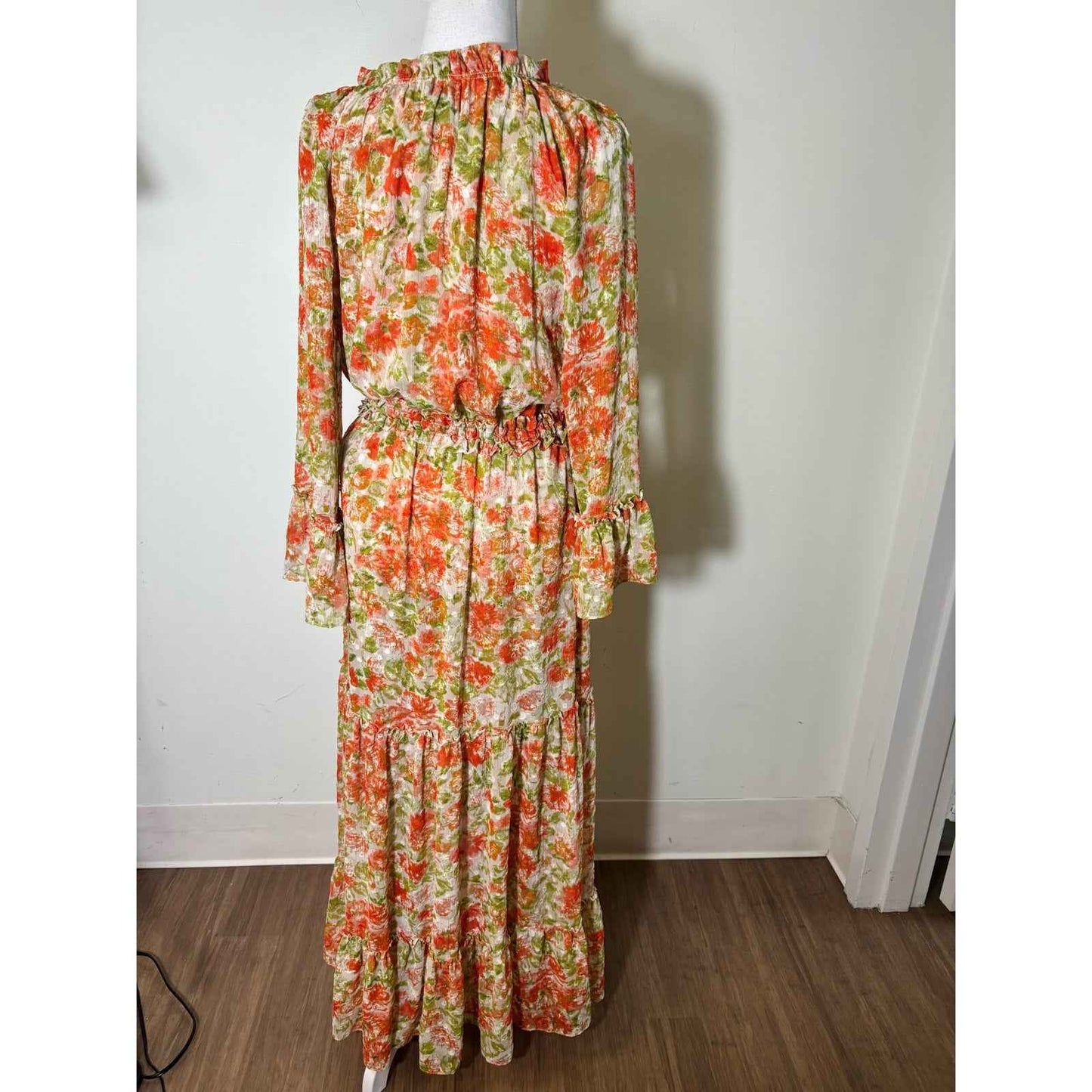 Misa Orange Floral Blousy Maxi Dress Sz M