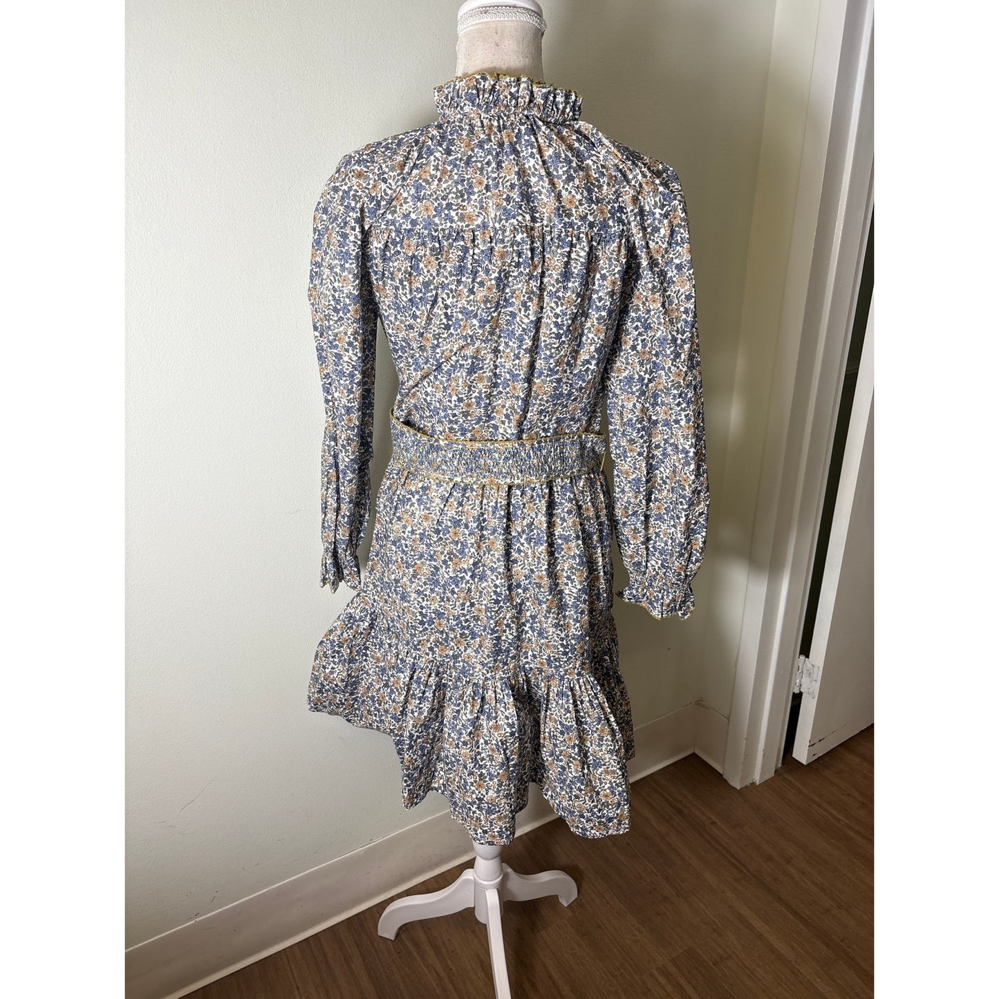 NWT Baybala Green and Blue Mini Floral Long Sleeve Belted Dress sz L