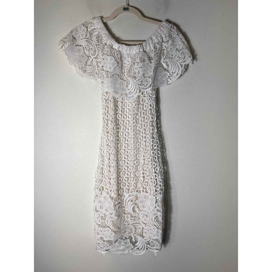 Gianni Bini Off White Off the Shoulder Lace Knee Length Dress Sz XS