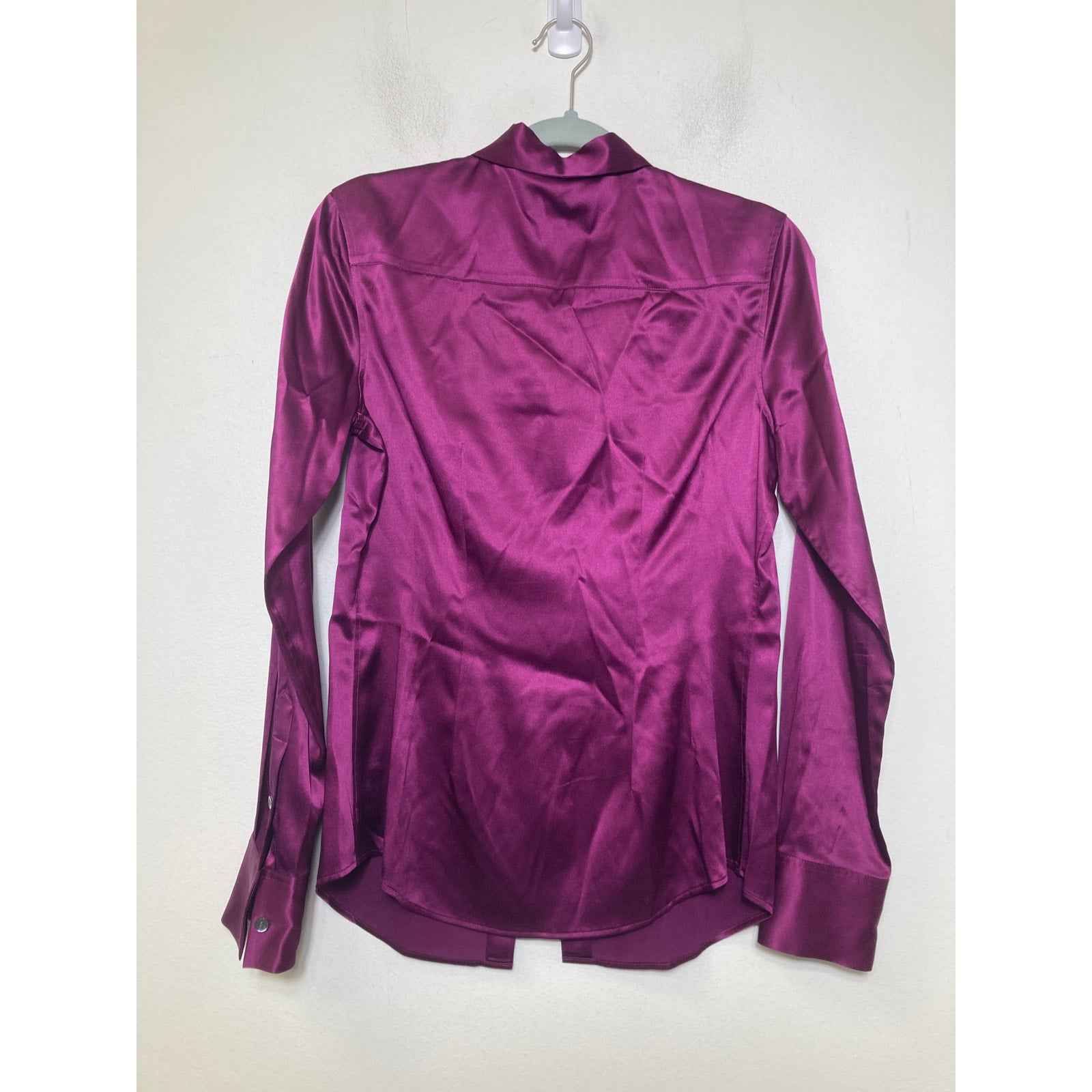 Theory Magenta Long Sleeve Silk Button Up Shirt Sz M