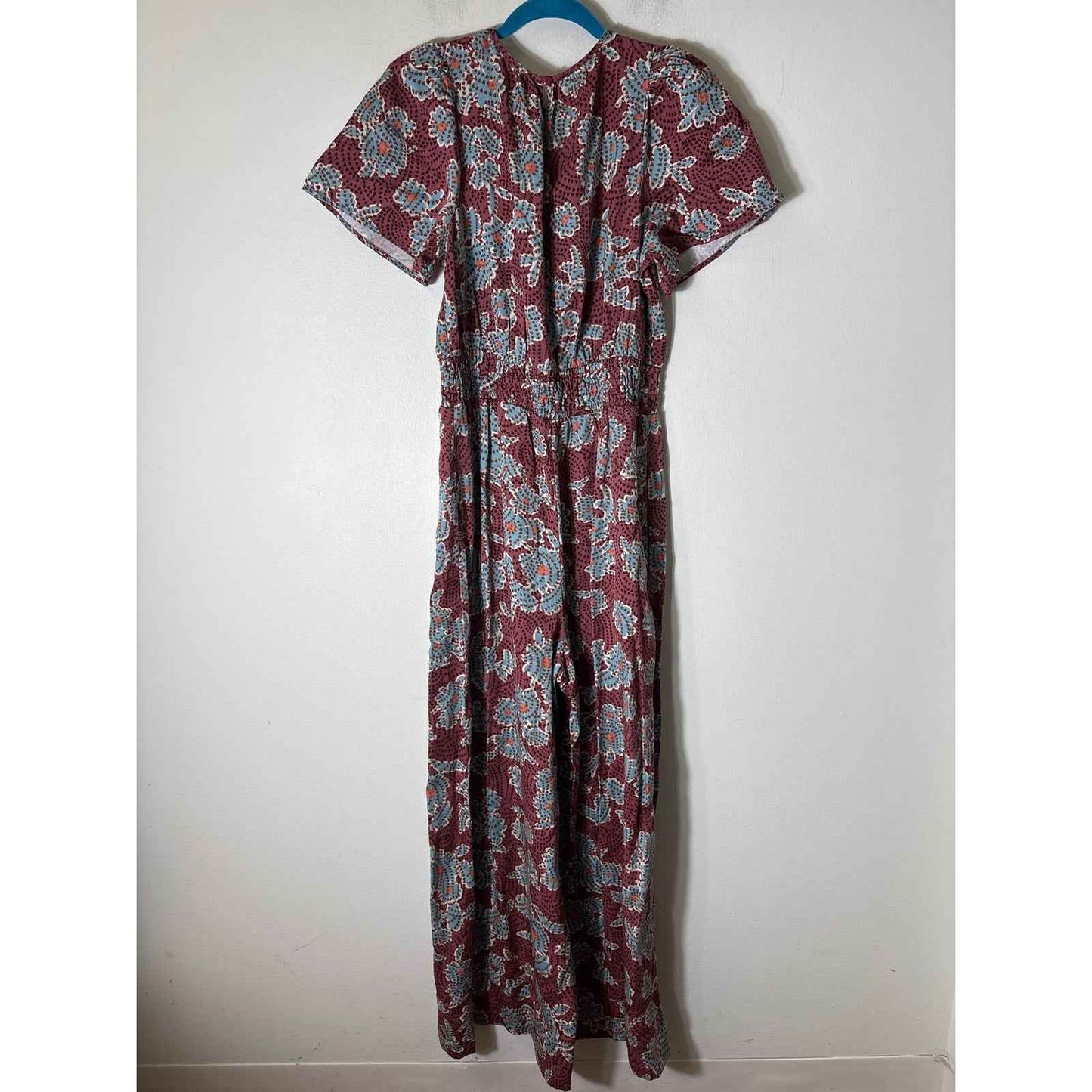 by Anthropologie Plum and Teal Short Sleeve Jumpsuit Sz M