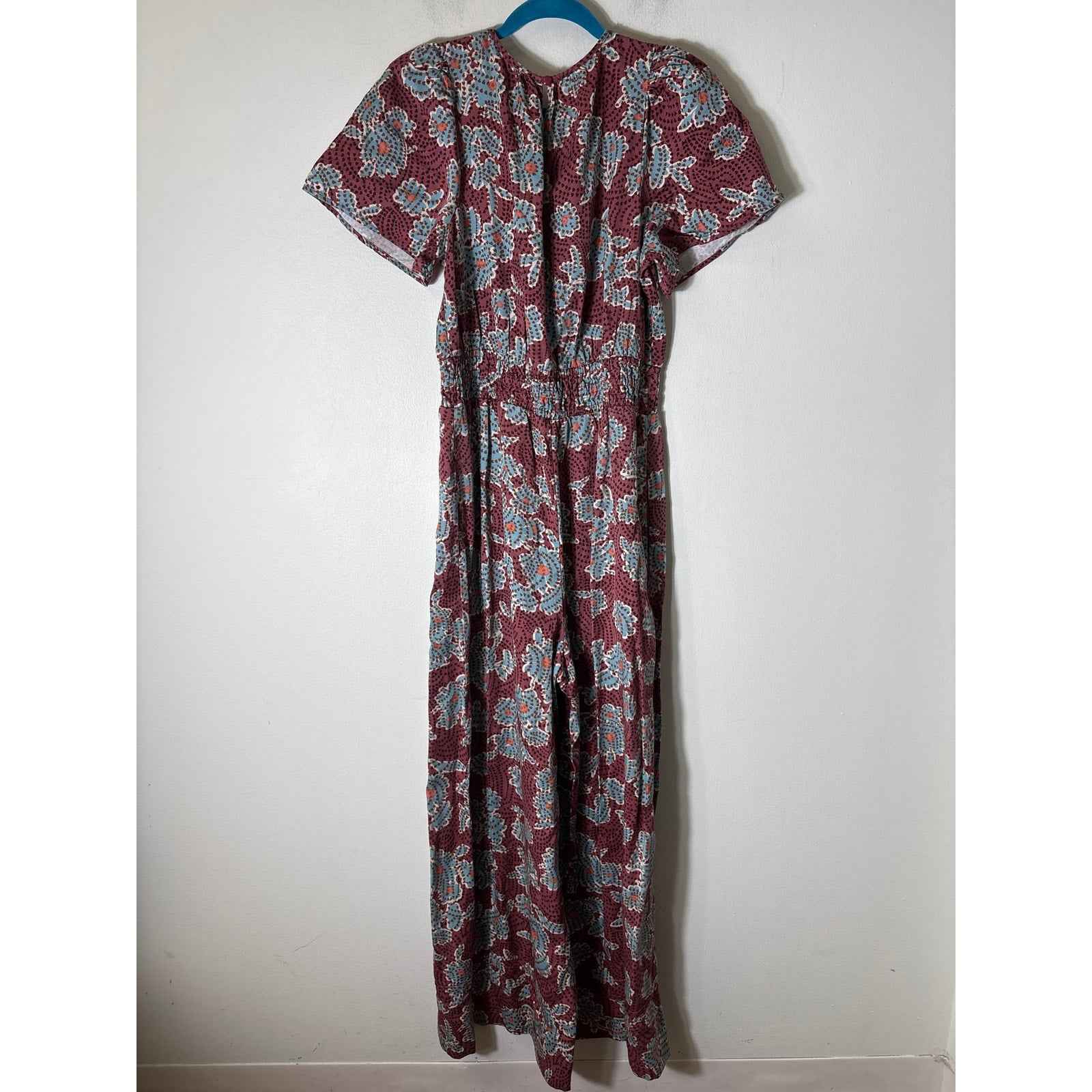 by Anthropologie Plum and Teal Short Sleeve Jumpsuit Sz M