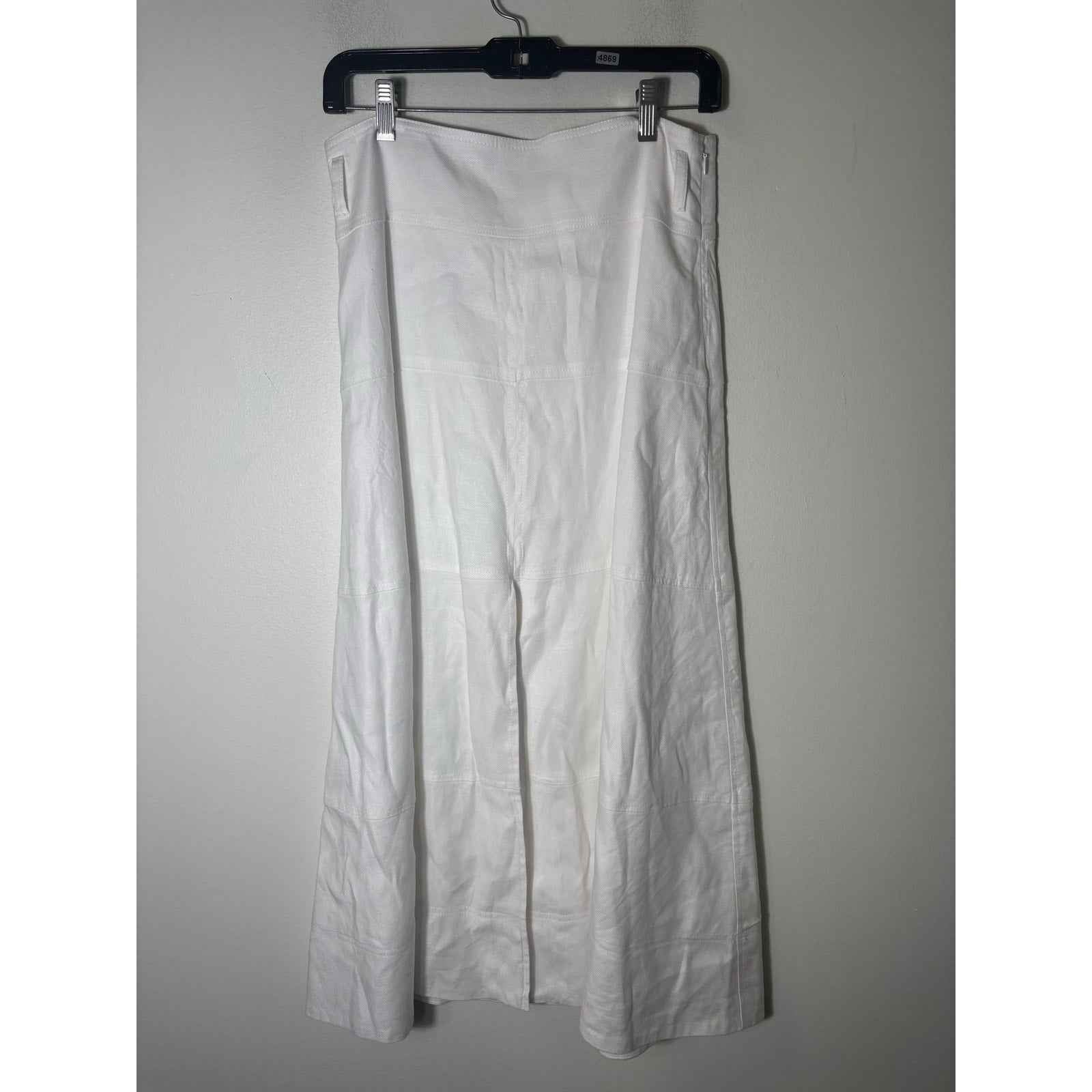 Tayla Taylor White Linen Front Slit MIDI Skirt Sz 4
