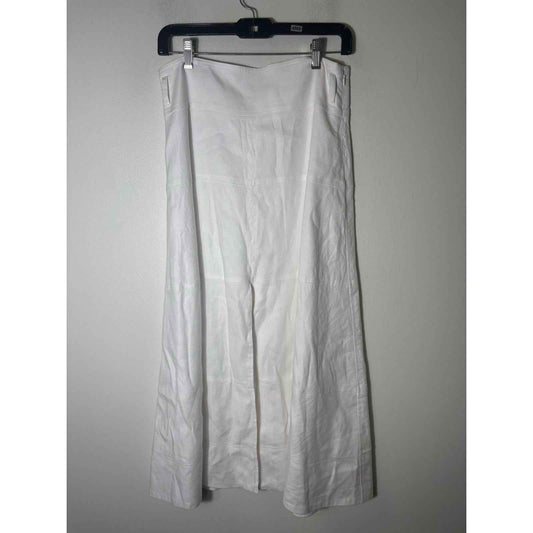 Tayla Taylor White Linen Front Slit MIDI Skirt Sz 4