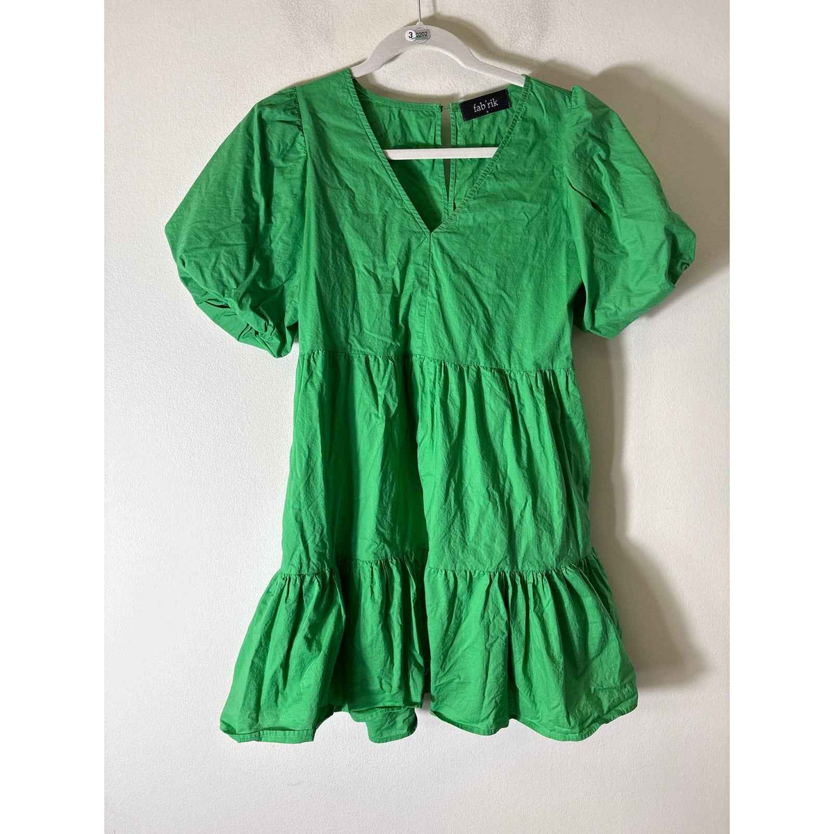 Fab'rik Bright Green Short Puff Sleeve Tiered Mini Dress Sz S
