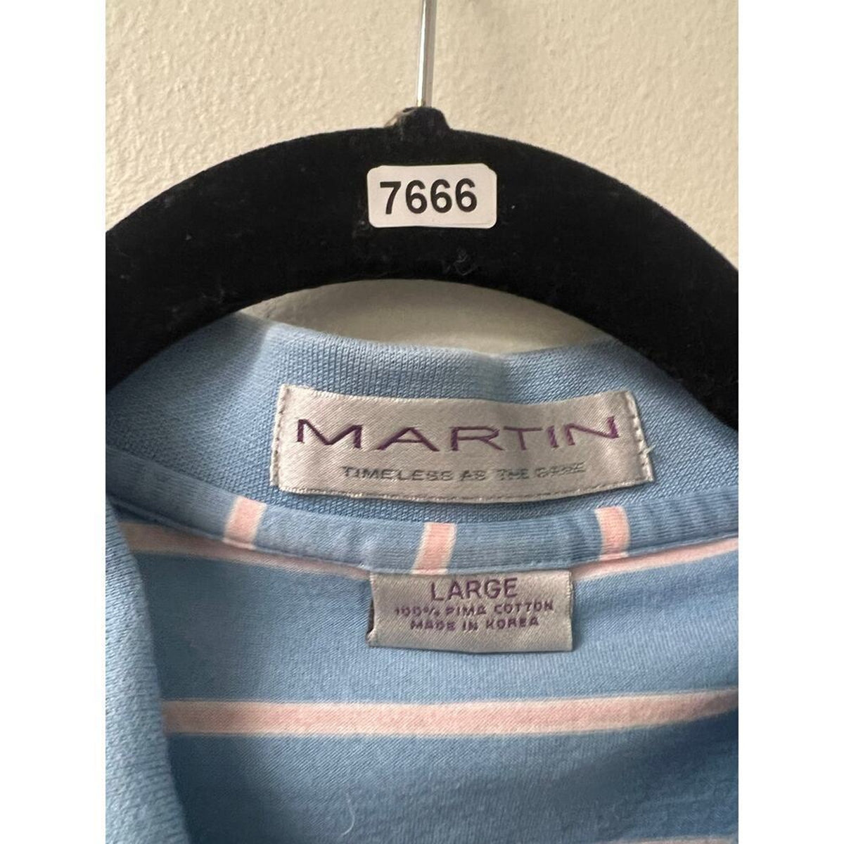 Martin Mens Polo Blue Pink White Stripe Size Large